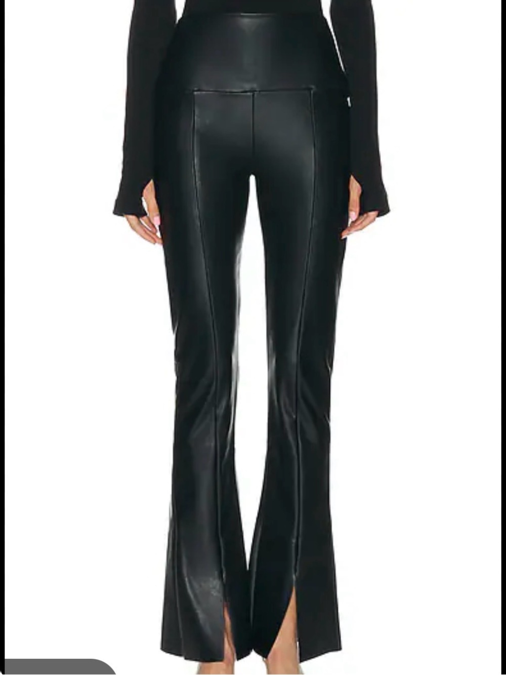 Black Faux Leather High-Rise Flare Pants with Front Slit